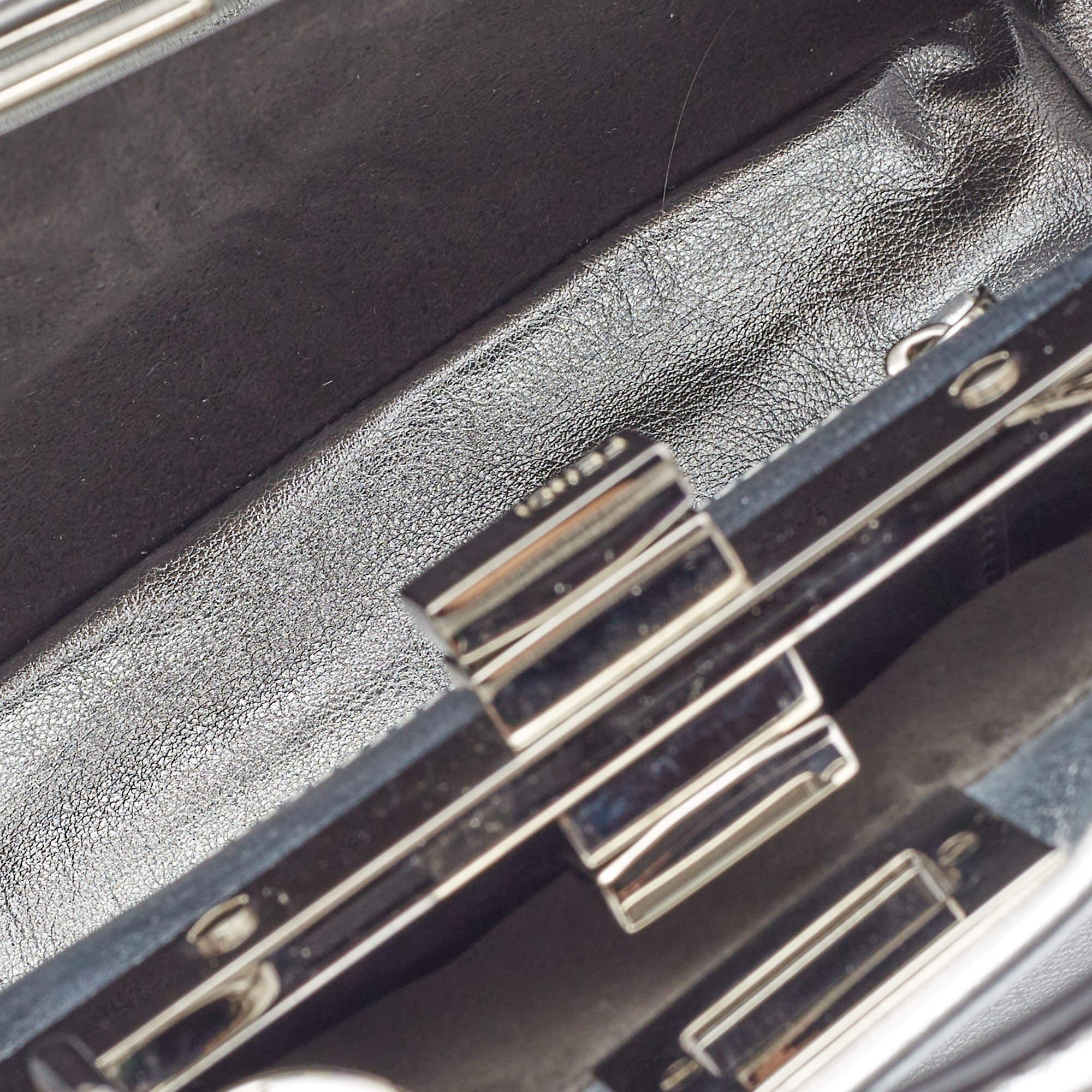 Fendi Silver Leather Mini Peekaboo Top Handle Bag 5