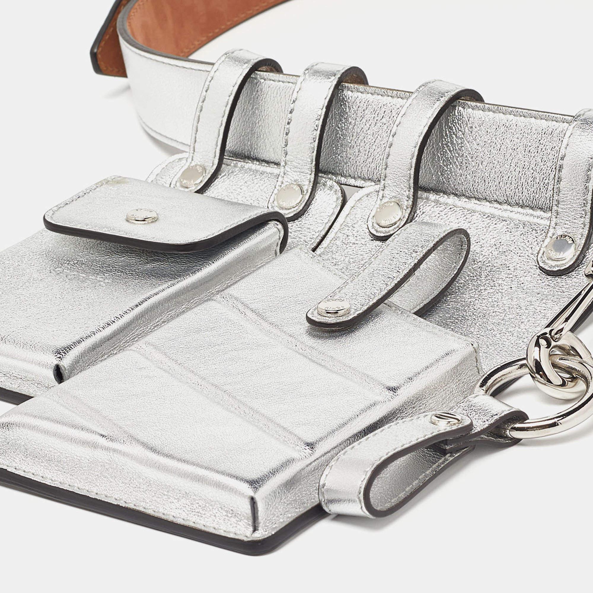 Fendi Silver Leather Multi Pouch Belt Bag In Excellent Condition For Sale In Dubai, Al Qouz 2