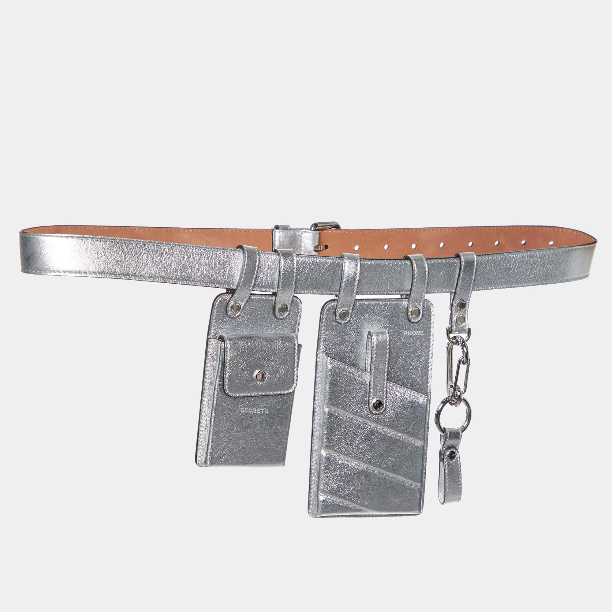 Fendi Silver Leather Multi Pouch Belt Bag For Sale 3