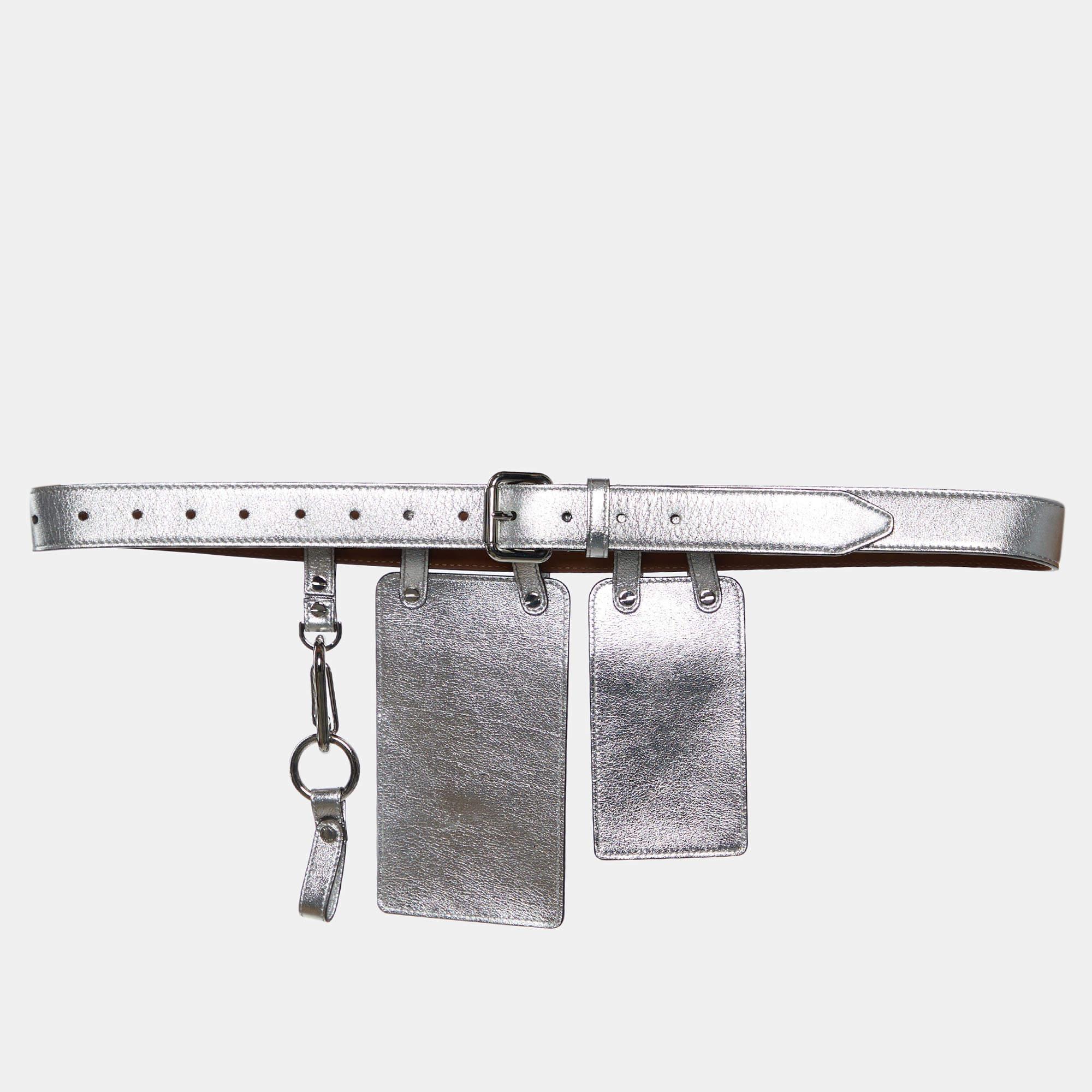 Fendi Silver Leather Multi Pouch Belt Bag For Sale 4