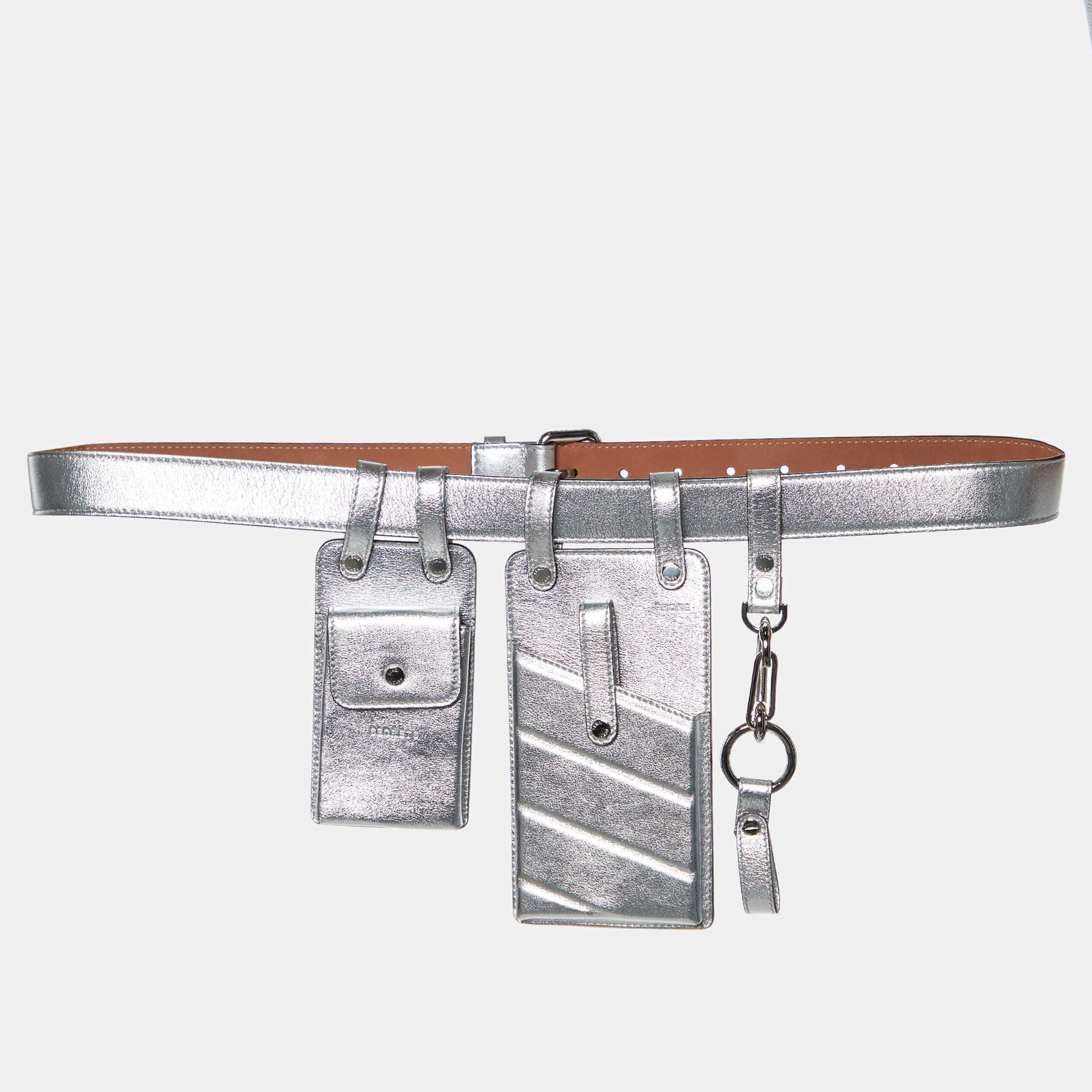 Fendi Silver Leather Multi Pouch Belt Bag For Sale 5