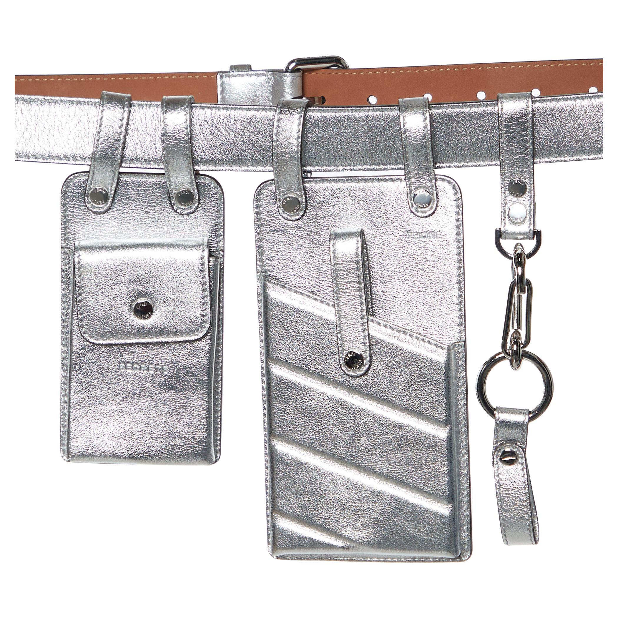 Fendi Silver Leather Multi Pouch Belt Bag For Sale
