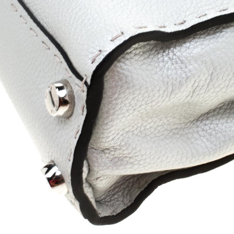 Fendi Silver Leather Selleria Mini Peekaboo Top Handle Bag 5