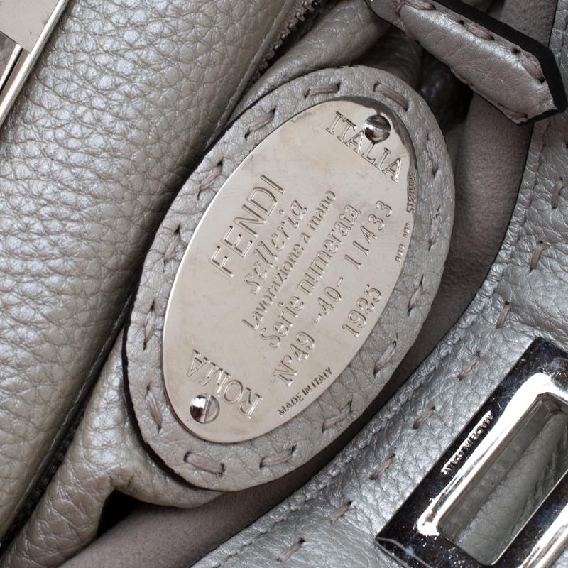 Fendi Silver Leather Selleria Mini Peekaboo Top Handle Bag 3