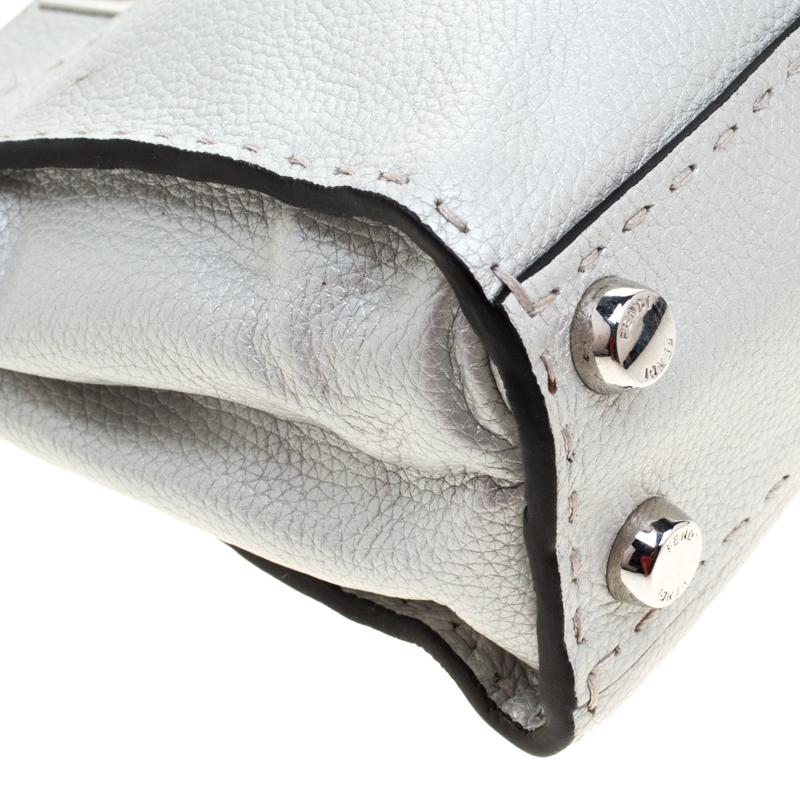 Fendi Silver Leather Selleria Mini Peekaboo Top Handle Bag 6