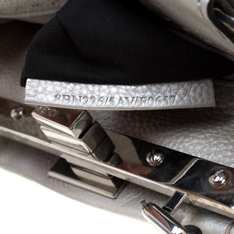 Fendi Silver Leather Selleria Mini Peekaboo Top Handle Bag 2