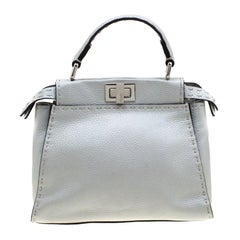 Fendi Silver Leather Selleria Mini Peekaboo Top Handle Bag