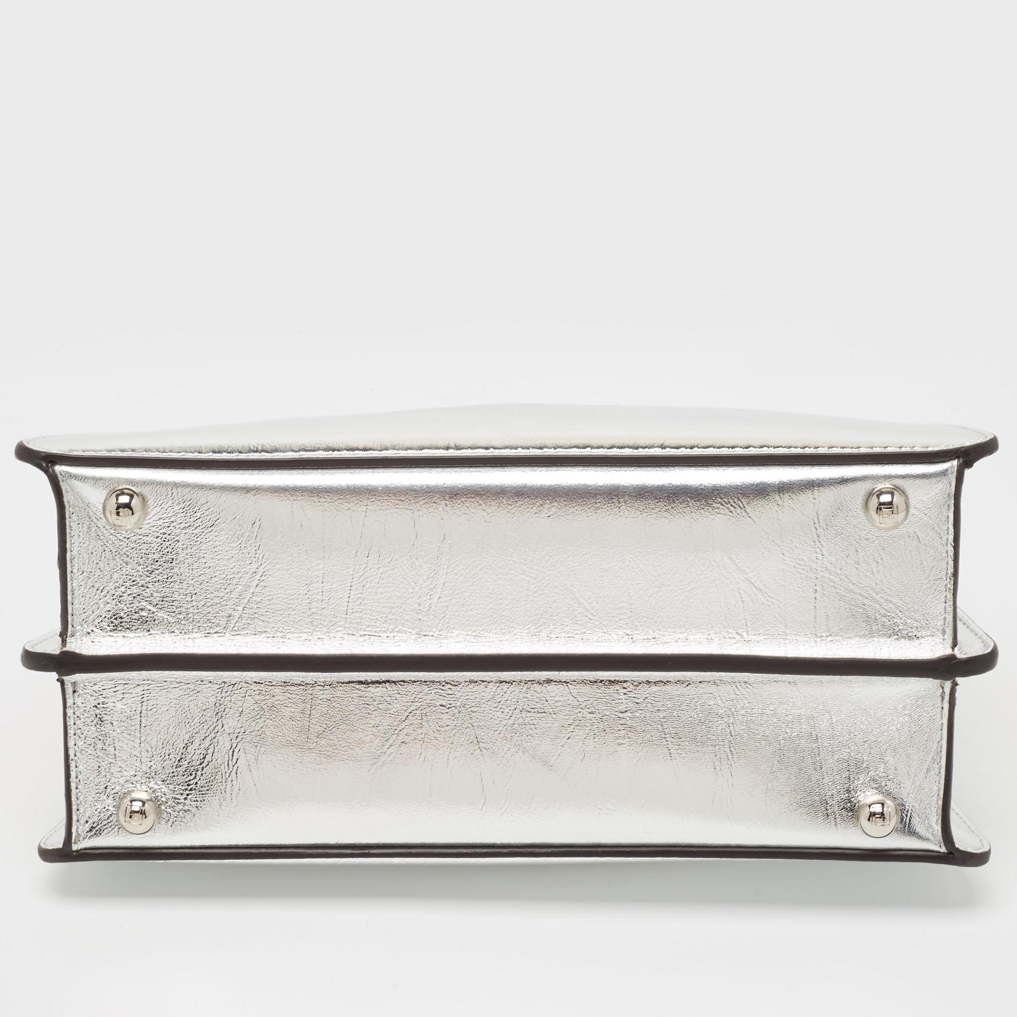 Fendi Silver Leather Small Peekaboo ISeeU Top Handle Bag 1
