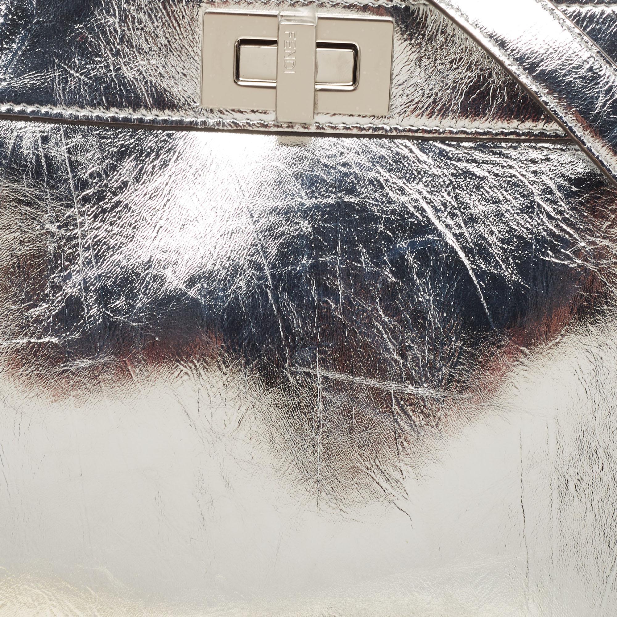 Fendi Silver Leather Small Peekaboo ISeeU Top Handle Bag 4