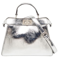 Fendi Silver Leather Small Peekaboo ISeeU Top Handle Bag