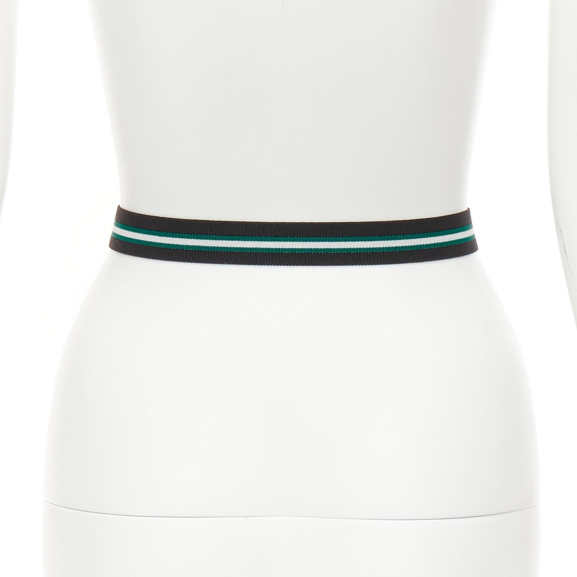 Women's FENDI silver logo black green stripe stretch fabric leather skinny belt For Sale