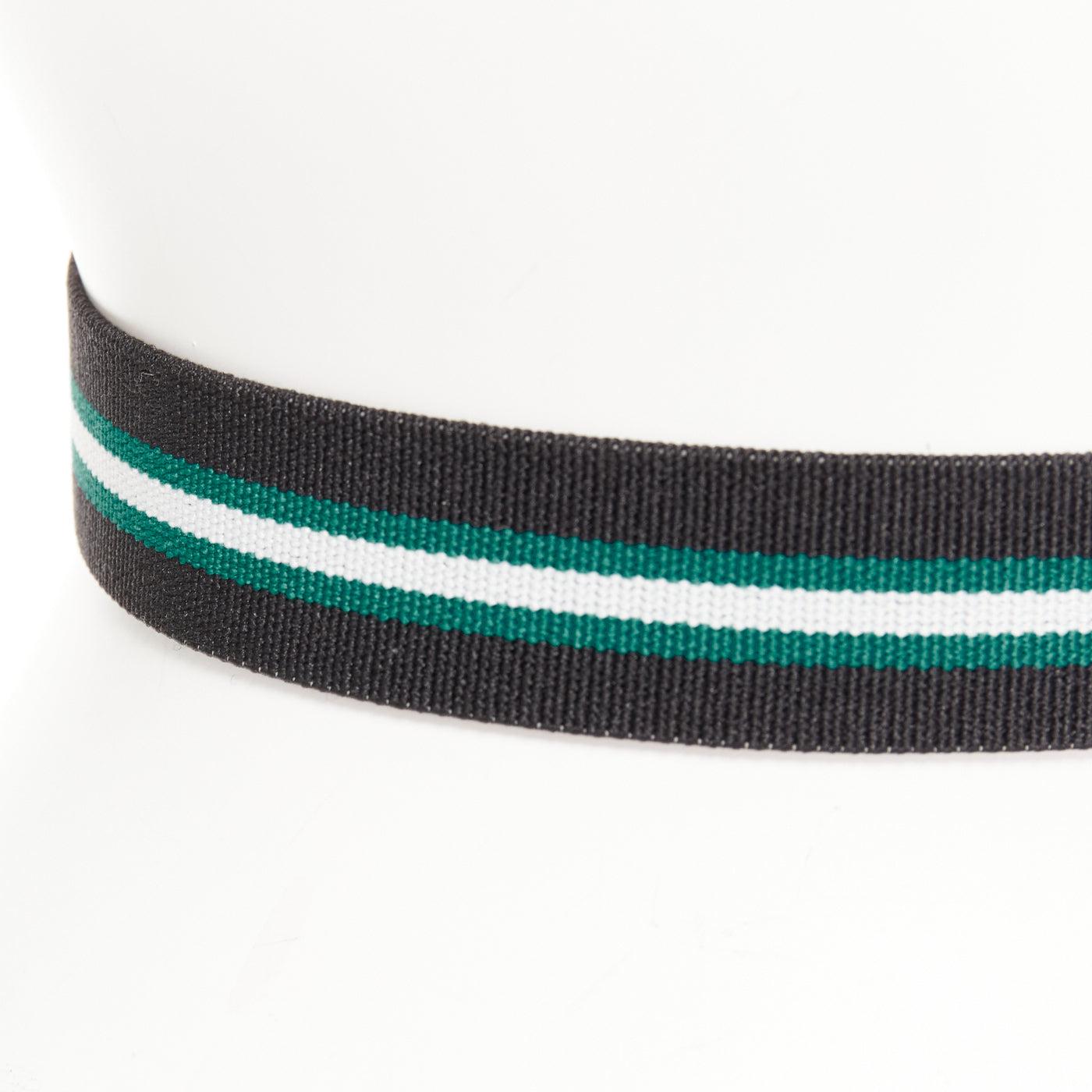 FENDI silver logo black green stripe stretch fabric leather skinny belt For Sale 2