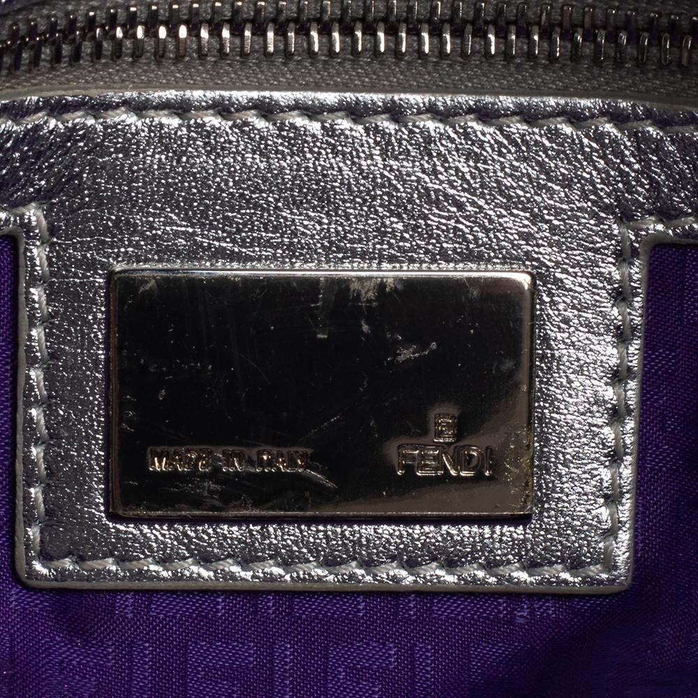 Fendi Silver Logo Embossed Fabric Baguette 2