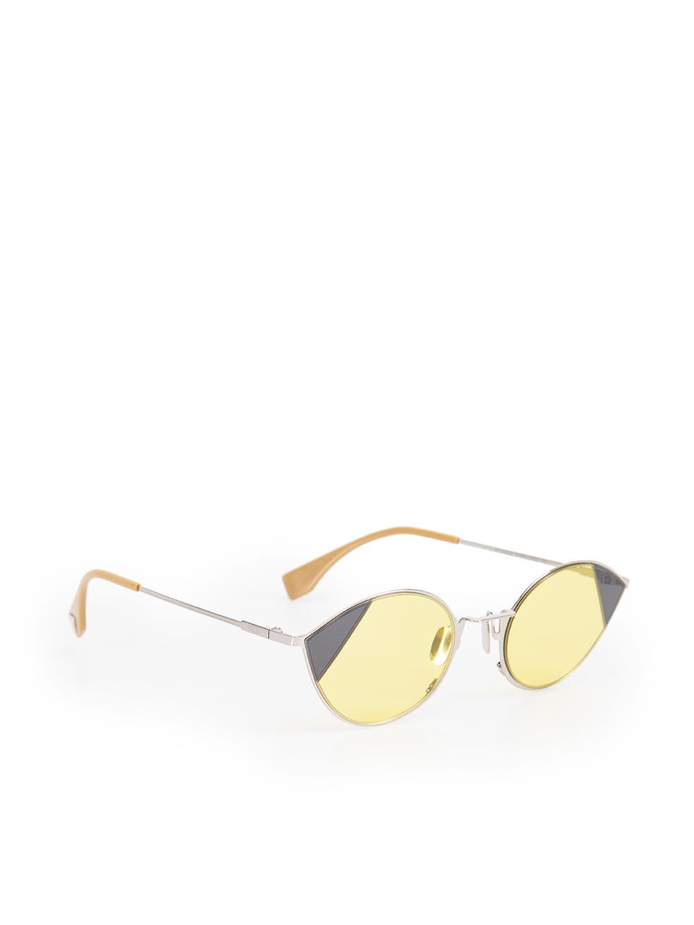 Fendi Silver Metal Yellow Cat Eye Sunglasses In New Condition In London, GB