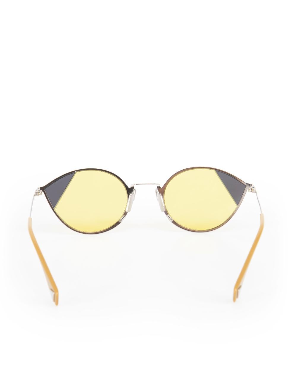Women's Fendi Silver Metal Yellow Cat Eye Sunglasses
