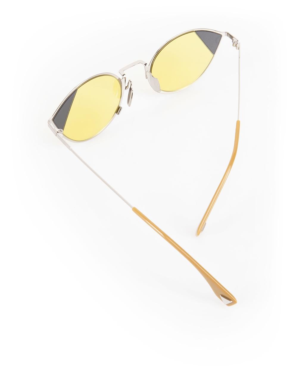 Fendi Silver Metal Yellow Cat Eye Sunglasses 3