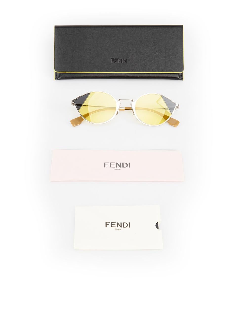 Fendi Silver Metal Yellow Cat Eye Sunglasses 4
