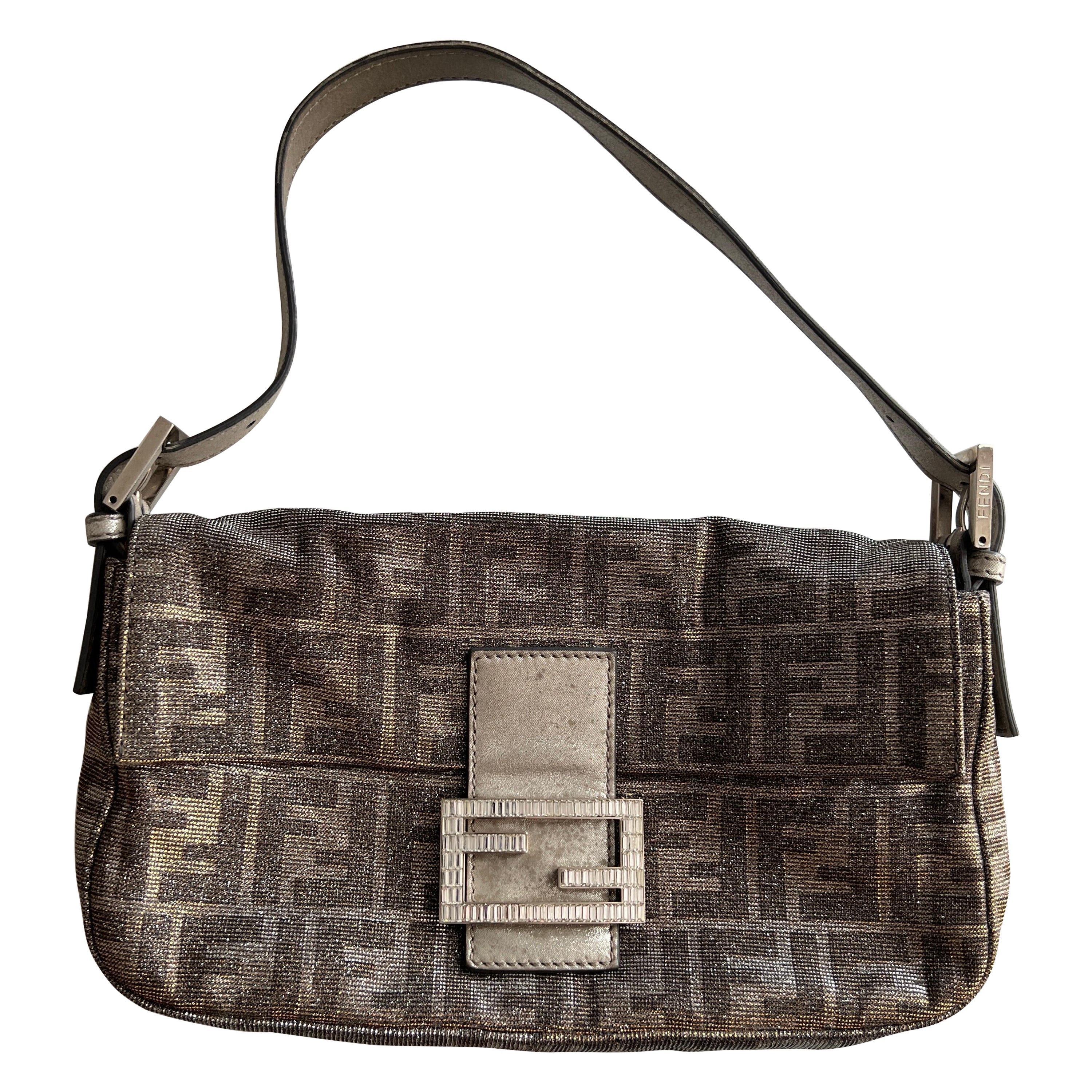 Fendi silver metallic zucca baguette