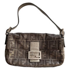 Fendi silver metallic zucca baguette