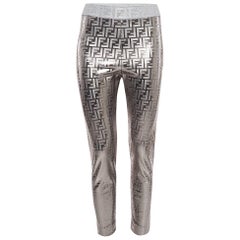 Fendi Silver Monogram Print Knit Trousers M