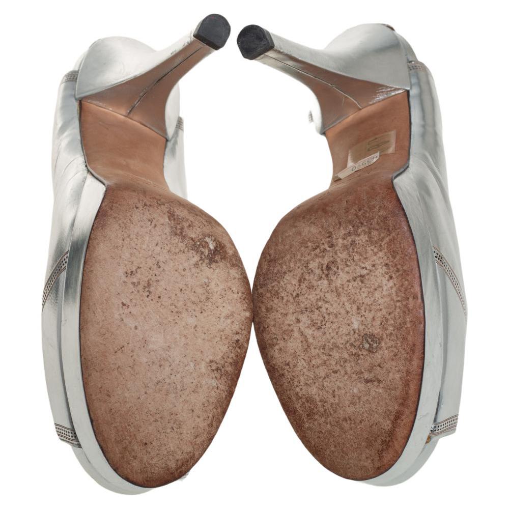 Fendi Silver Patent Leather Peep Toe Pumps Size 38.5 2