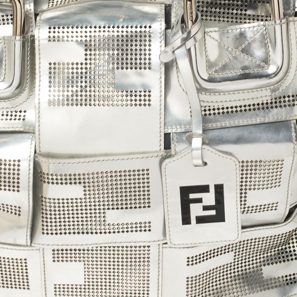 Fendi Silver Perforated Leather Crossword Bag 1