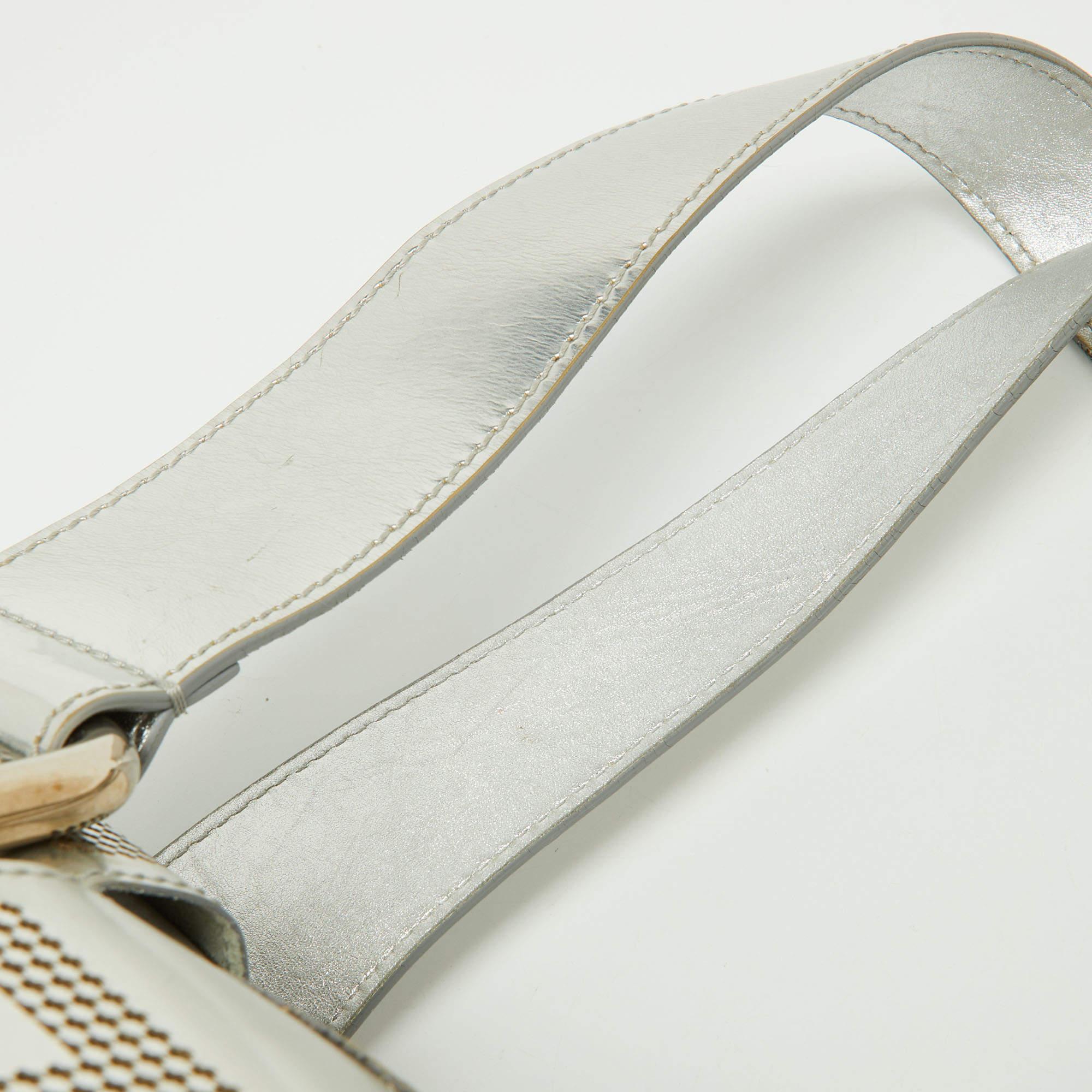Fendi Silver Perforated Patent Leather Crossword Grande Bag 8
