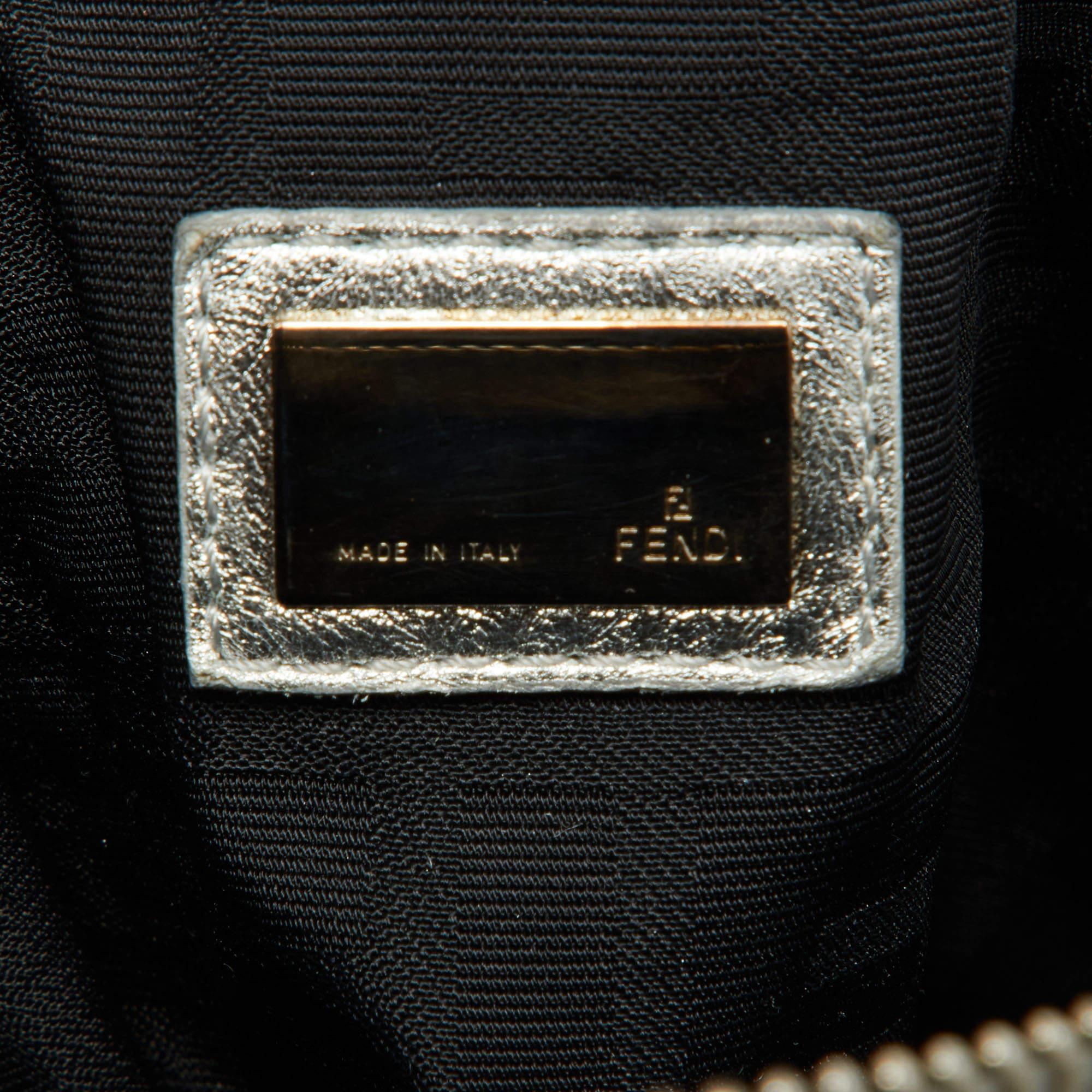 Fendi Silver Perforated Patent Leather Crossword Grande Bag 2