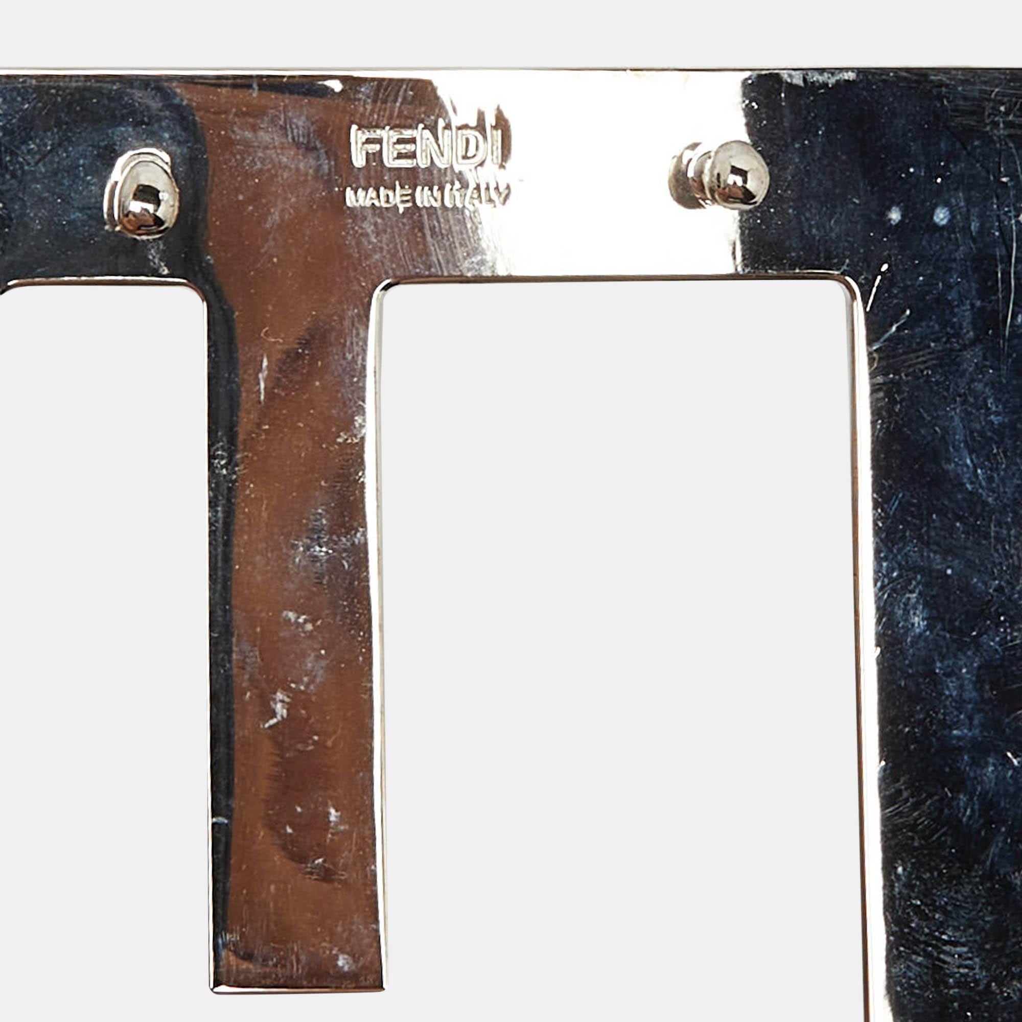 Women's Fendi Silver Perforated Patent Leather FF Buckle Wide Belt 85CM