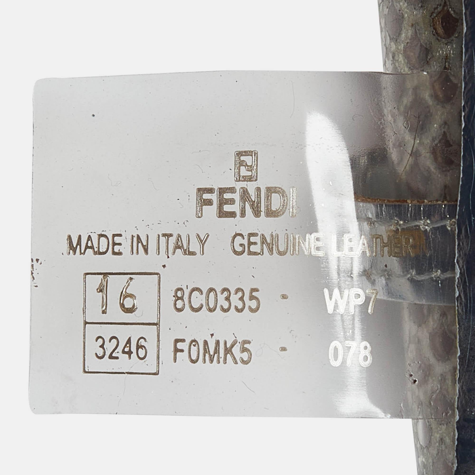 Fendi Silver Perforated Patent Leather FF Buckle Wide Belt 85CM 1