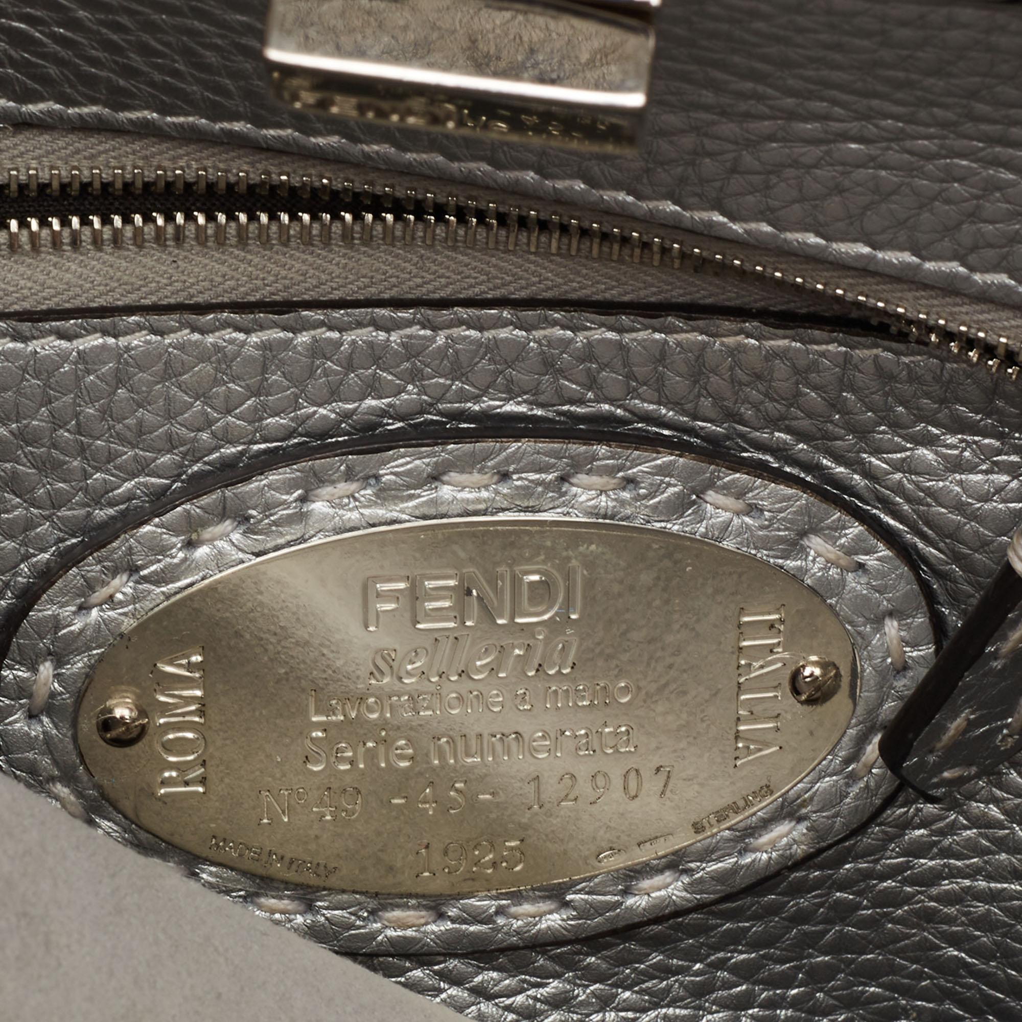 Fendi Silver Selleria Leather Mini Peekaboo Top Handle Bag 3