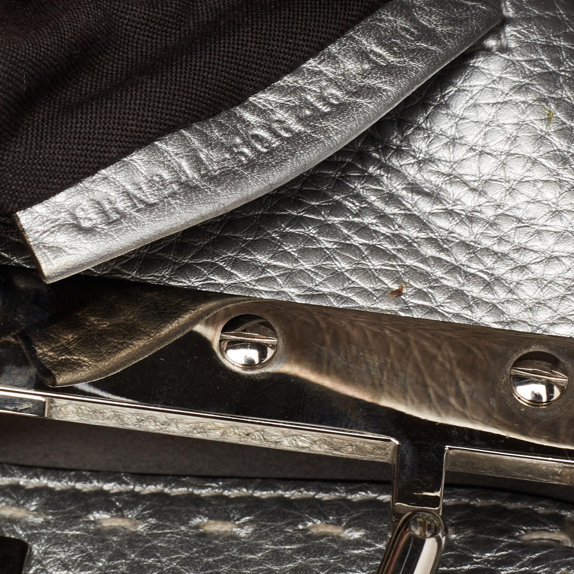 Fendi Silver Selleria Leather Mini Peekaboo Top Handle Bag 4
