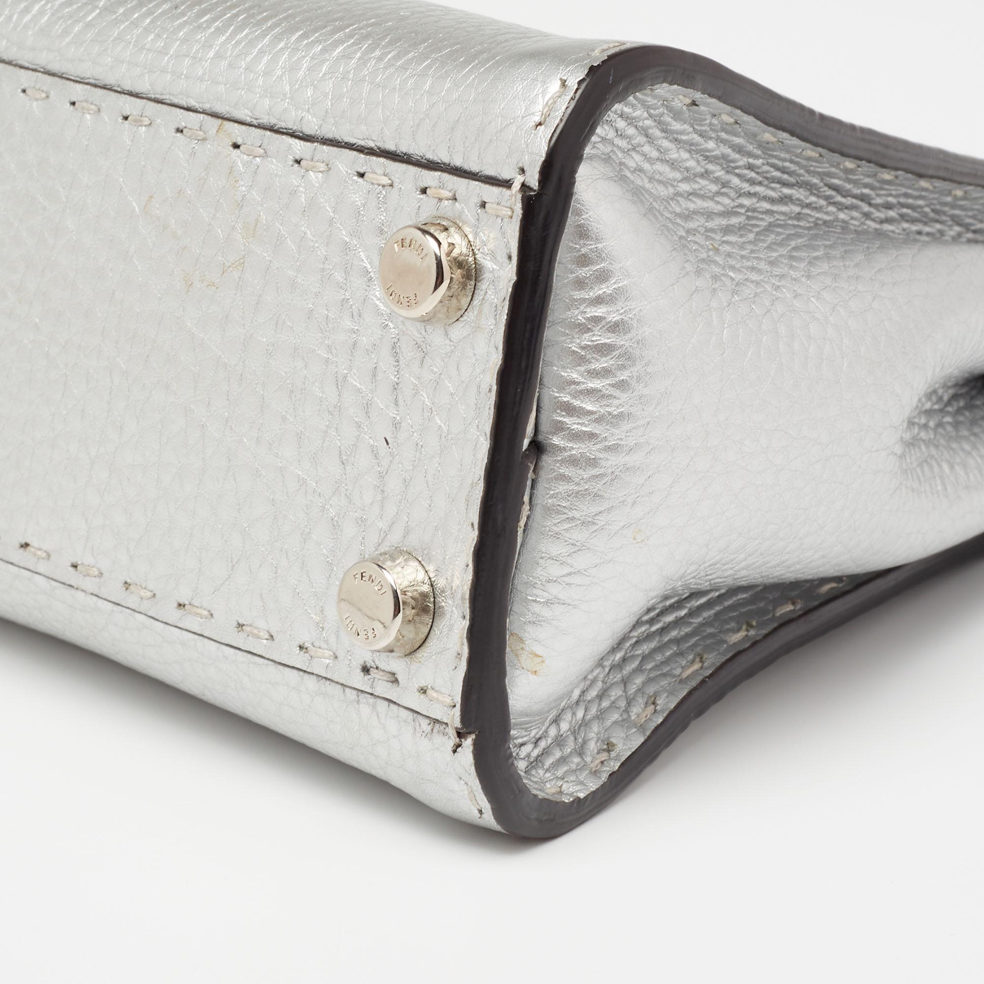 Fendi Silver Selleria Leather Mini Peekaboo Top Handle Bag 1