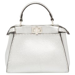 Fendi Silber Selleria Leder Mini Peekaboo Top Handle Tasche