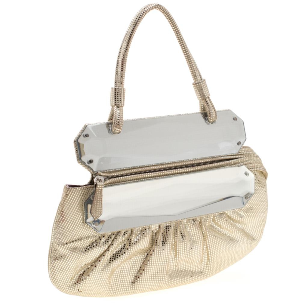 Fendi Silver Shimmering Leather Disco To You Clutch In Good Condition In Dubai, Al Qouz 2