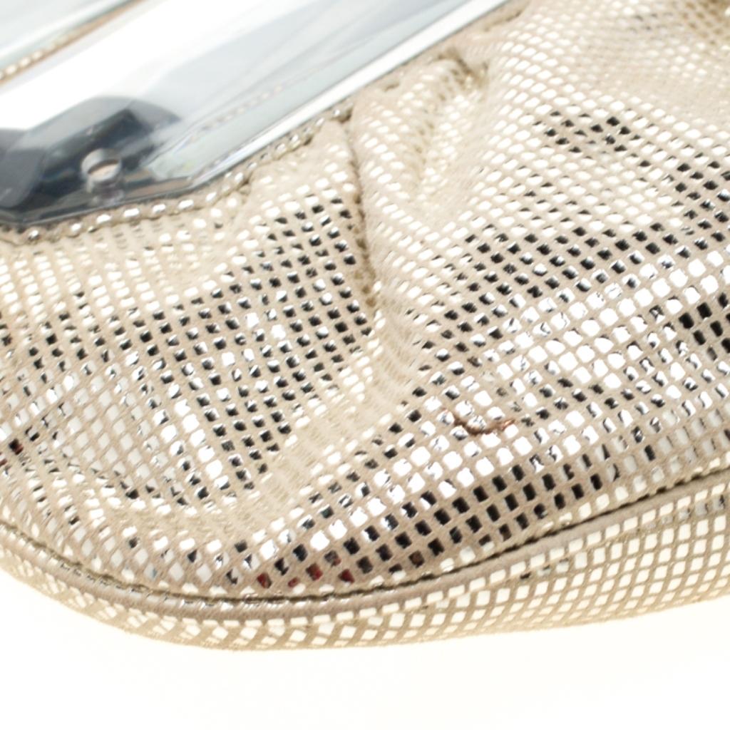 Fendi Silver Shimmering Leather Disco To You Clutch 4