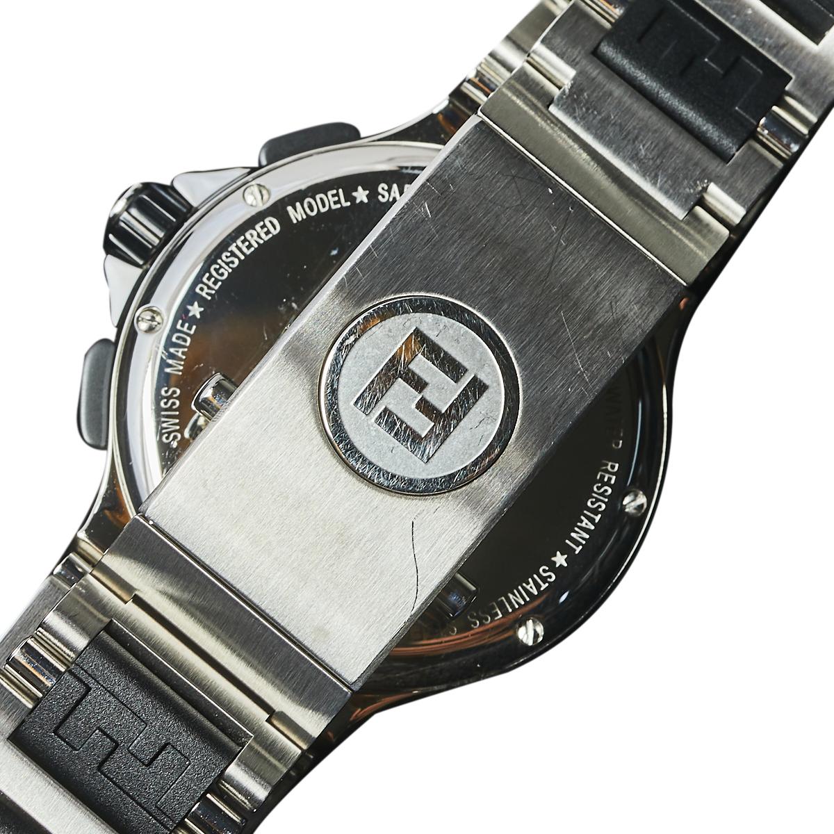 Fendi Silver Stainless Steel Chronograph 4800M Men's Wristwatch 38 mm In Good Condition In Dubai, Al Qouz 2