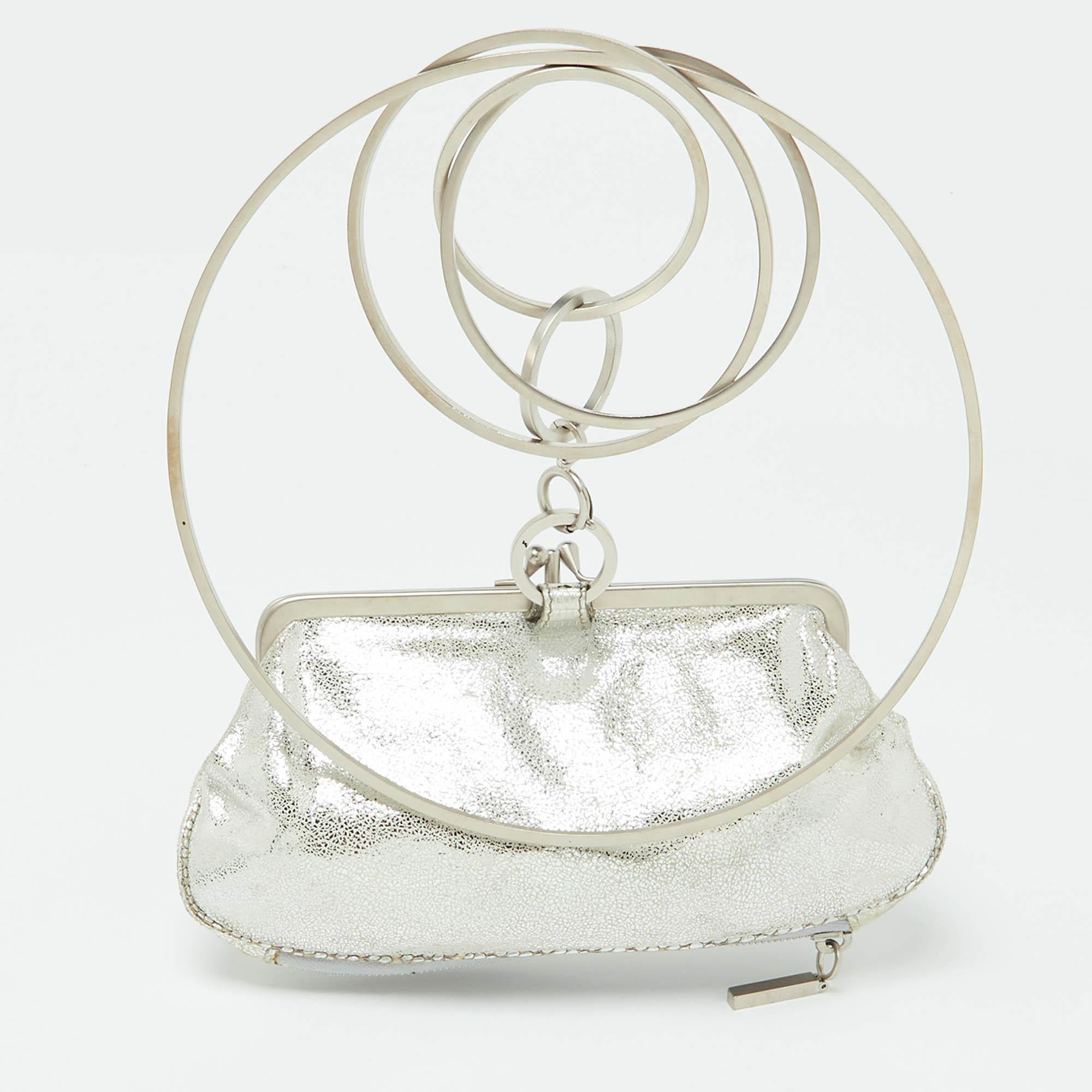 Women's Fendi Silver Suede Rings Clutch For Sale