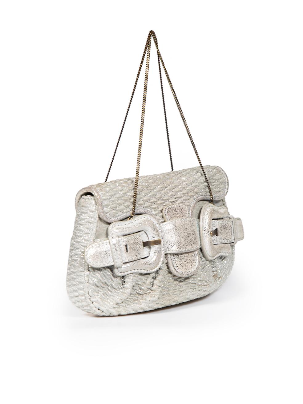 CONDITION is Good. General wear to bag is evident. Moderate signs of wear to the front, back and lining with discolouration and marks on this used Fendi designer resale item.
 
 
 
 Details
 
 
 Model: B Bag
 
 Silver
 
 Textured cloth
 
 Mini