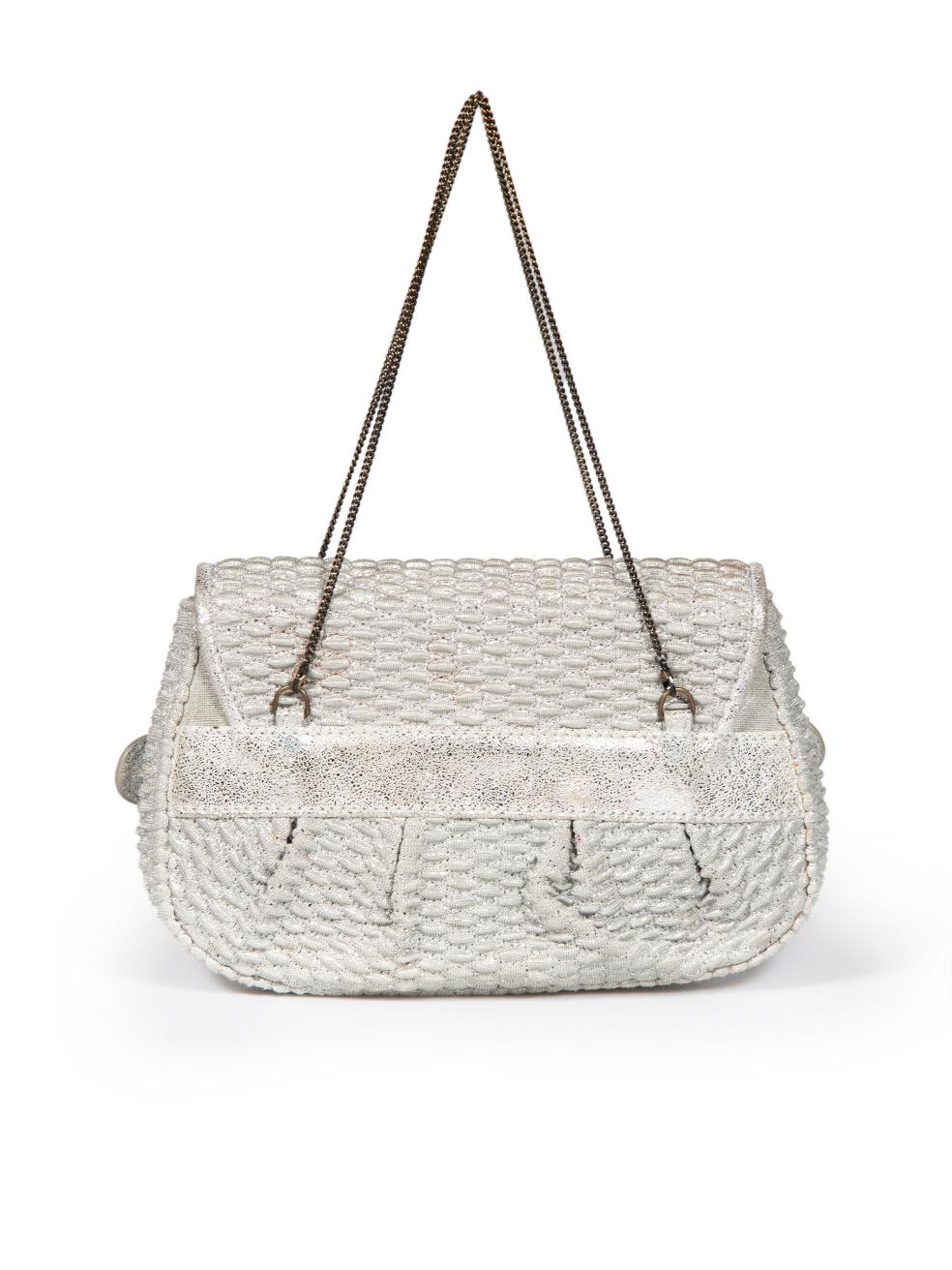 Fendi Silver Textured Mini B Bis Bag In Good Condition For Sale In London, GB
