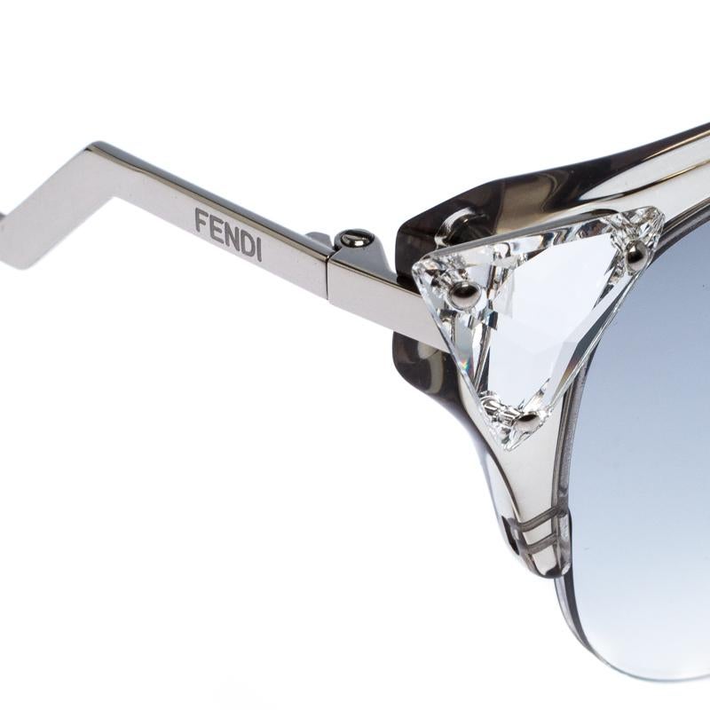 Fendi Silver Tone/ Grey Gradient FF 0041/S Iridia Cat Eye Sunglasses In Excellent Condition In Dubai, Al Qouz 2