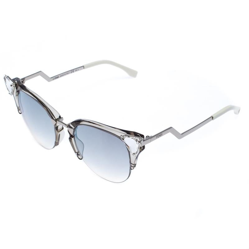 Women's Fendi Silver Tone/ Grey Gradient FF 0041/S Iridia Cat Eye Sunglasses