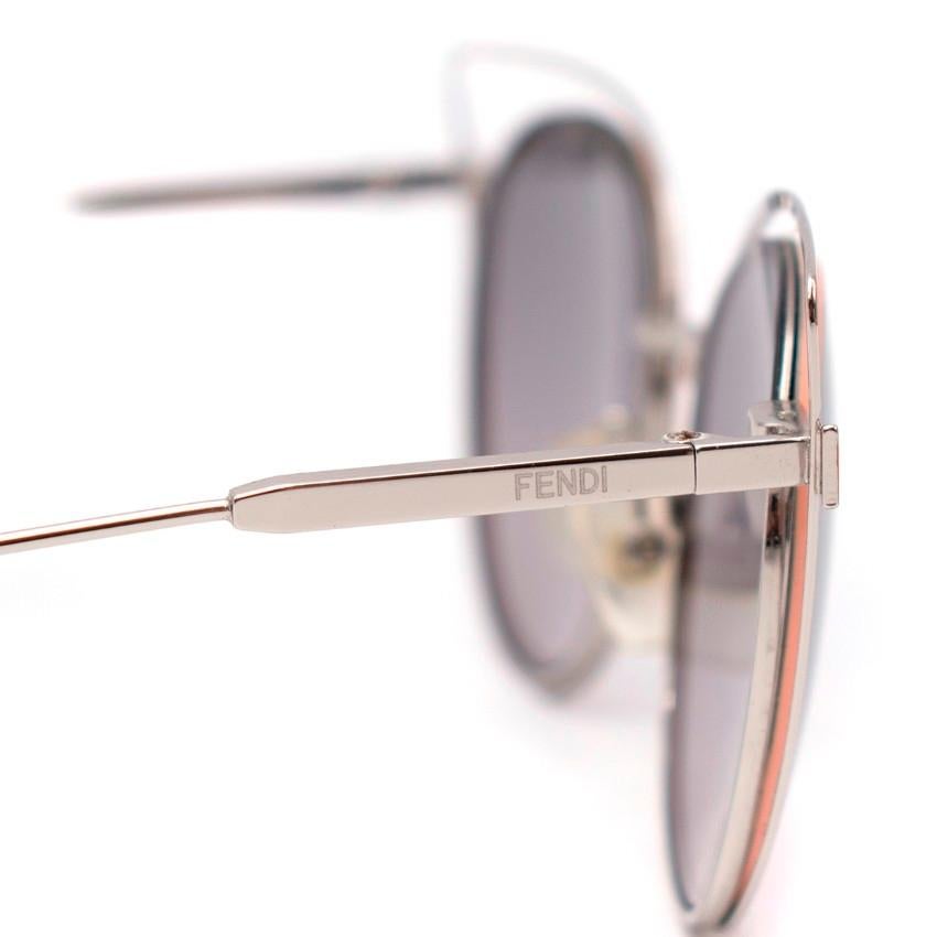 Fendi Silver-Tone Metal & Light Coral Cat Eye Sunglasses In Excellent Condition For Sale In London, GB