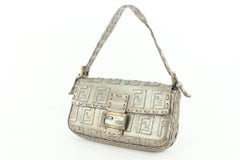 Fendi Silver Whipstitch Embossed FF Leather Mama Baguette Flap Bag 1ff98