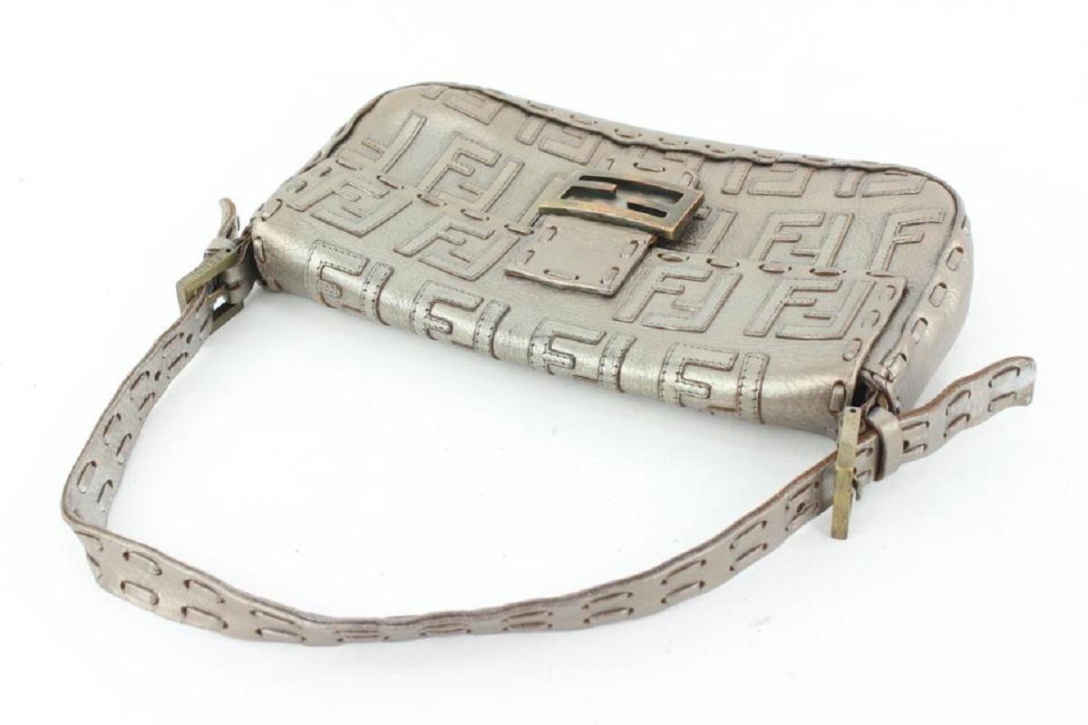 Fendi Silver Whipstitch Embossed FF Leather Mama Baguette Flap Bag 1ff98 3