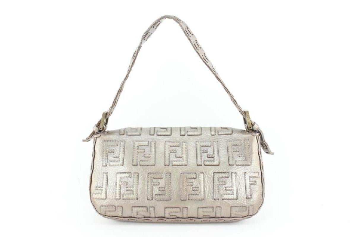 Fendi Silver Whipstitch Embossed FF Leather Mama Baguette Flap Bag 1ff98 4