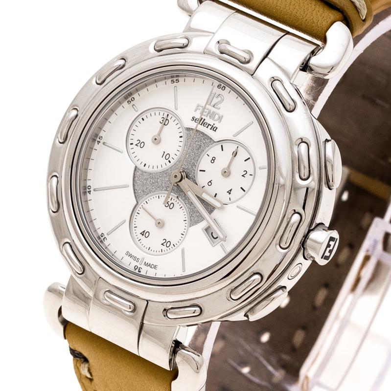 Fendi Silver White Stainless Steel Selleria F89034H Women's Wristwatch 39 mm In Good Condition In Dubai, Al Qouz 2