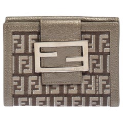 Fendi Silver Zucca Canvas and Leather Compact Forever Flap Wallet