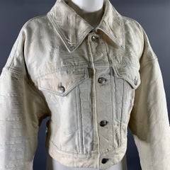 FENDI Size 0 Cream Silver Cotton Monogram Trucker Jacket