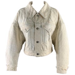 FENDI Size 0 Cream Silver Cotton Monogram Trucker Jacket